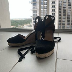 SOLD - Black Espadrille Wedges - Lace up